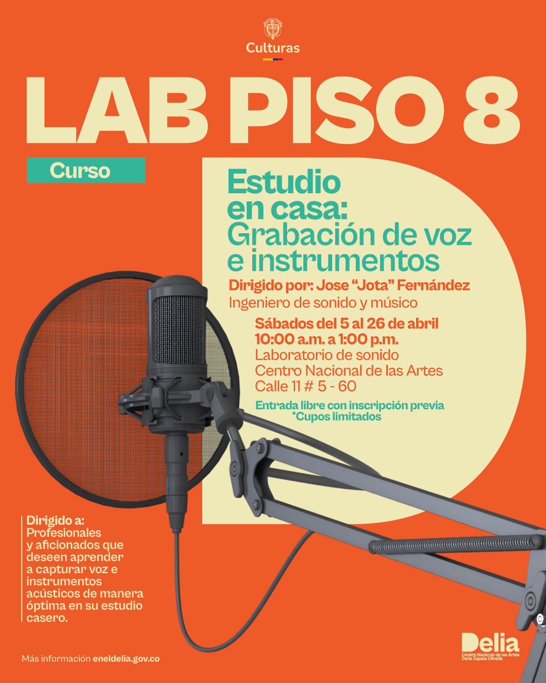 curso Estudio en casa: grabación de voz e instrumentos, dirigido por el ingeniero de sonido y músico José “Jota” Fernández.