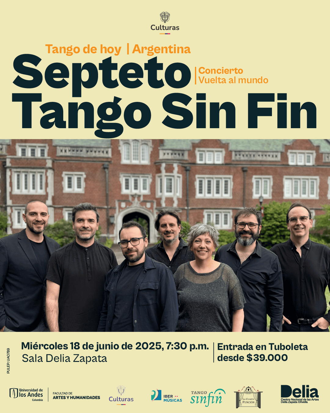 El Septeto Tango Sin Fin presenta un viaje sonoro por los paisajes contemporáneos del tango, entrelazando obras de compositores actuales como Pablo Jaurena, Exequiel Mantega y Sebastián Henríquez, con guiños a la tradición de Cobian y Cadícamo.