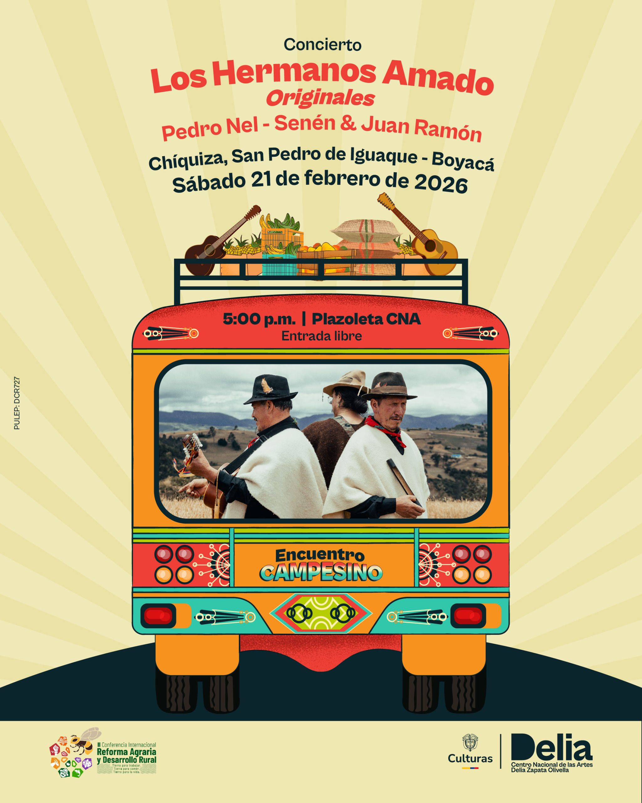 En escena, el tiempo se pliega y dos mundos dialogan: el de Pedro Nel Amado, que aún labra la tierra, camina las plazas y canta con la voz honda del campo; y el de su hijo Juan Ramón, heredero de raíz campesina que, desde otros géneros, trae el pulso del presente y renueva la respiración de Los Hermanos Amado.
