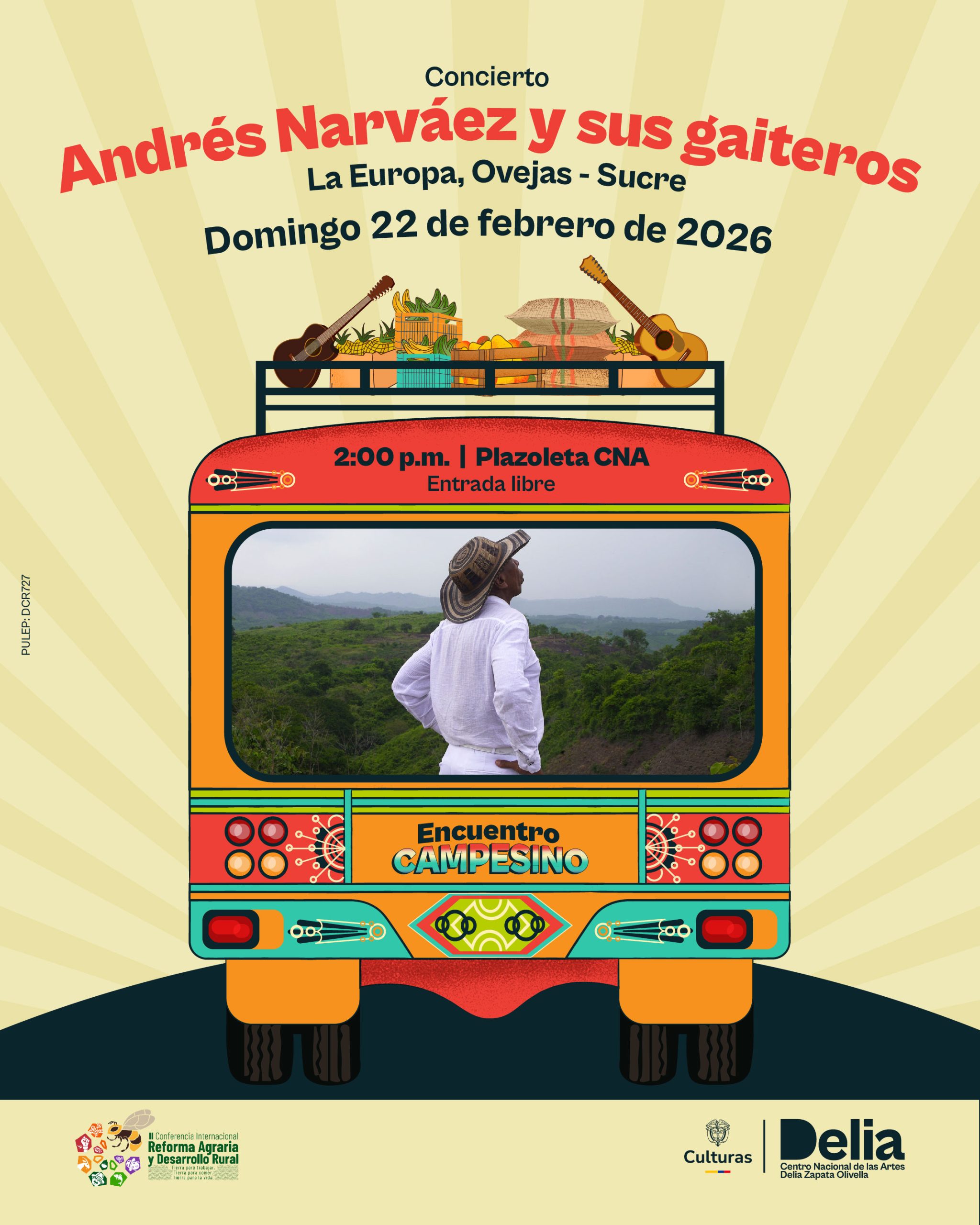 Andrés Narváez y sus Gaiteros es un proyecto musical liderado por Andrés Narváez Reyes, líder del proceso de restitución de tierras de la finca La Europa, ubicada en Ovejas, Sucre. La propuesta nace desde el territorio como una forma de narrar, a través de la música, las experiencias de la vida campesina, la relación con la tierra y los impactos que dejó la violencia armada en los Montes de María.