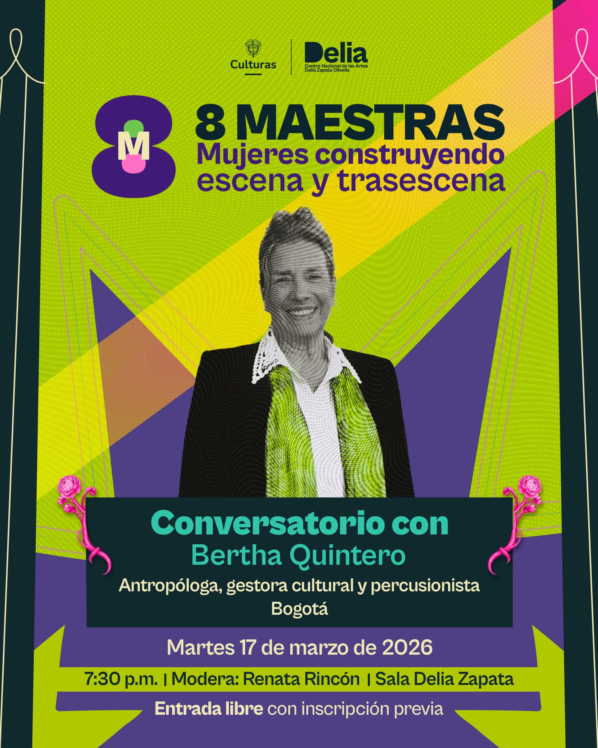 En el marco de 8M 8 Maestras, el Centro Nacional de las Artes rendirá homenaje a Bertha Quintero nació en Bogotá a mediados del siglo XX. Antropóloga de la Universidad Nacional de Colombia y percusionista conguera de orquestas femeninas de salsa.
