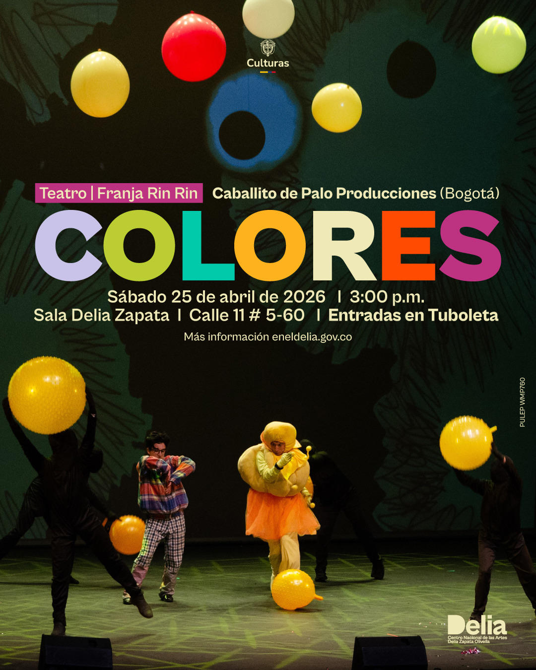 Colores es una obra inmersiva y de gran formato que combina teatro, danza, títeres y video mapping para narrarnos la historia de Waldo, un adulto atrapado en el ritmo acelerado de la ciudad que, al tropezar con una pelota amarilla, es transportado a un mundo de fantasía y color donde reencuentra los tesoros de su niñez y redescubre el valor de sorprenderse ante las cosas más pequeñas y cotidianas.