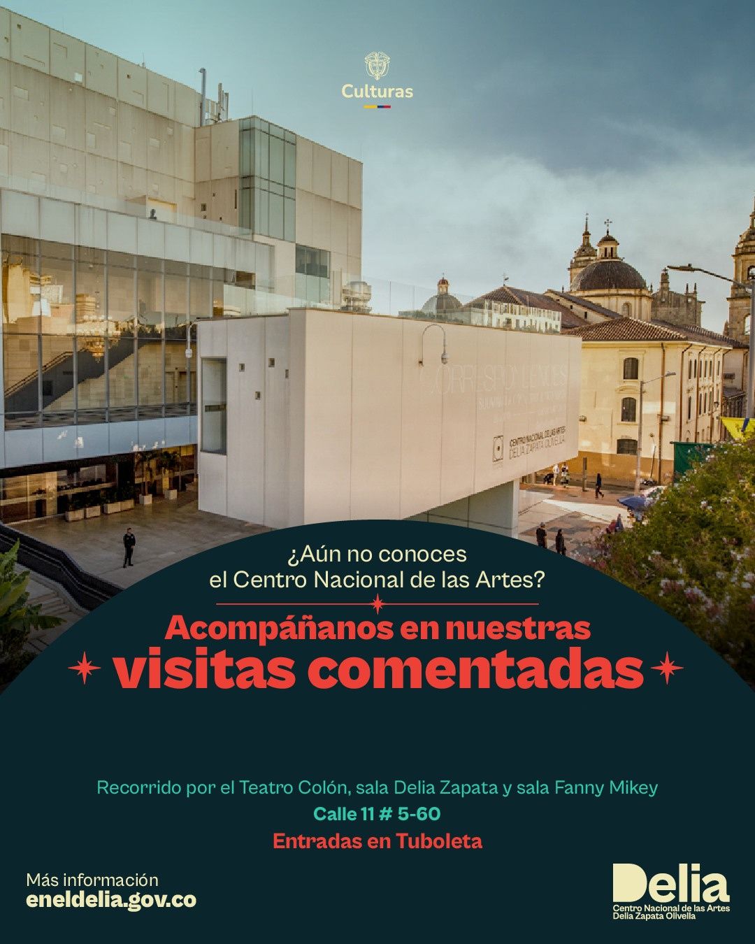 Fachada del CNA invitando a recorridos