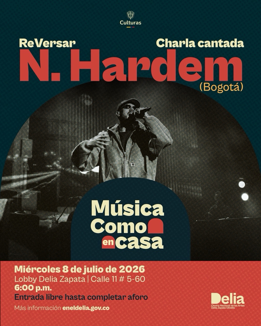 Nelson Martínez, conocido artísticamente como N. Hardem, es una de las voces más destacadas del rap colombiano contemporáneo. Rapero, productor y beatmaker bogotano, llega a la Franja Como en Casa con ReVersar, un espacio de charlas cantadas donde cantautores y artistas comparten las referencias, reinterpretaciones e influencias que nutren su creación musical.