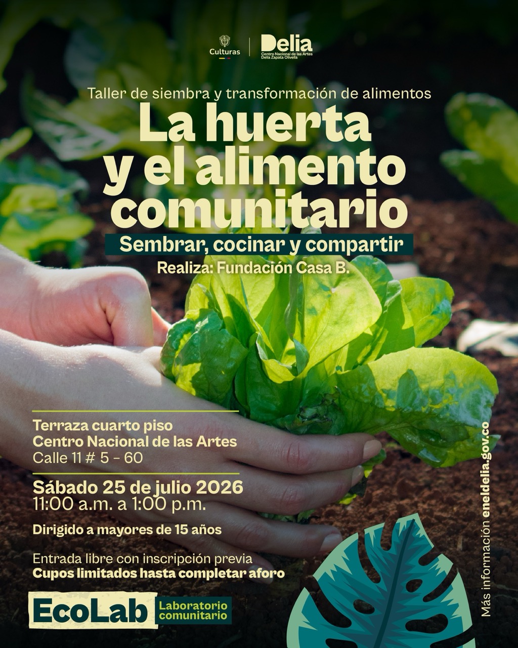 El taller 'La huerta y el alimento comunitario: sembrar, cocinar y compartir' desarrollado por la Fundación Casa B ubicada en el barrio Belén de Bogotá, es una experiencia participativa que busca fortalecer los vínculos comunitarios mediante la siembra, el cuidado de huertas urbanas, la preparación colectiva de alimentos y el intercambio de saberes alrededor de la alimentación.