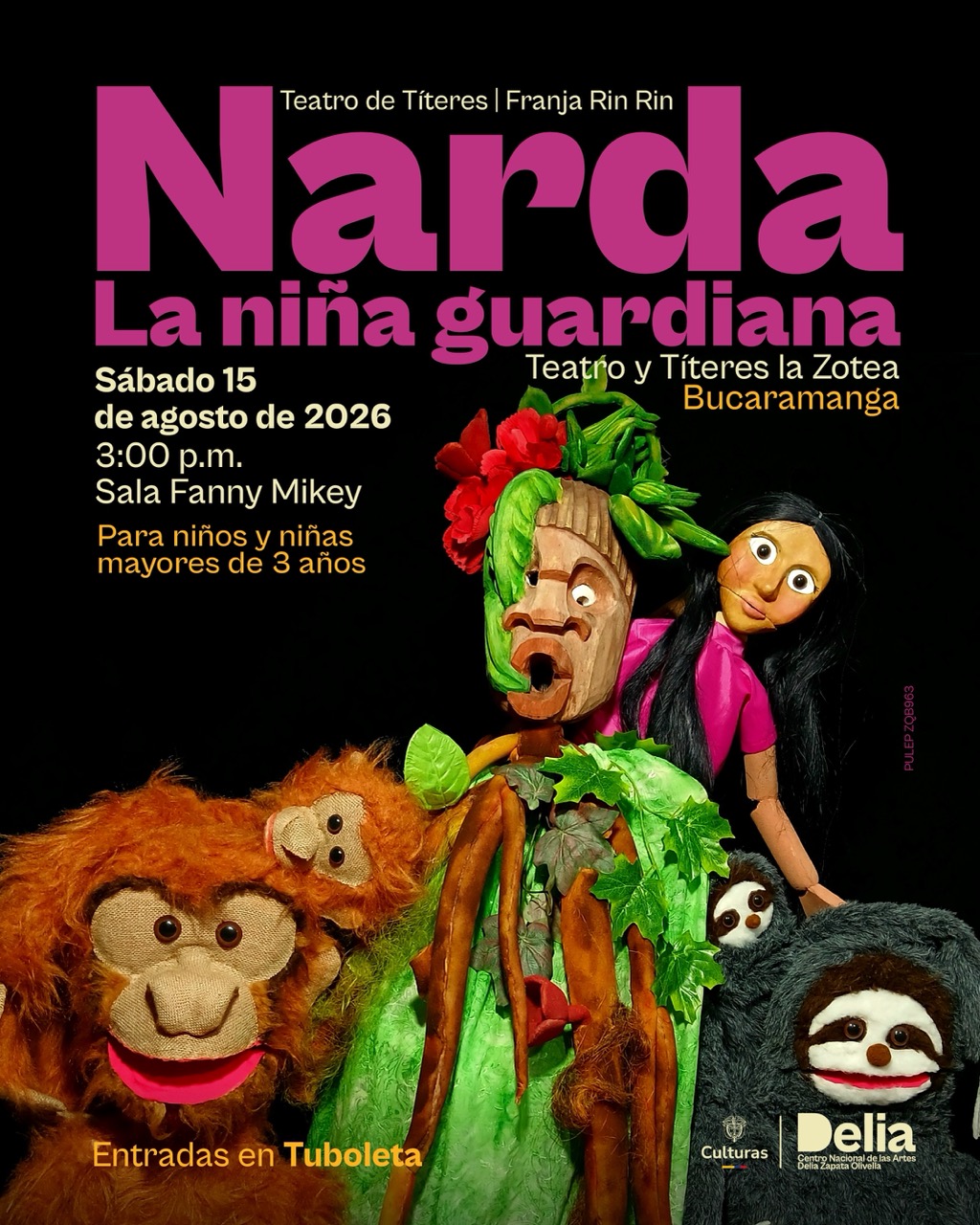Narda la niña guardiana es una obra de teatro de títeres que, a través del relato oral, rinde homenaje a la Amazonía, a los pueblos indígenas y a las mujeres que han defendido sus territorios.