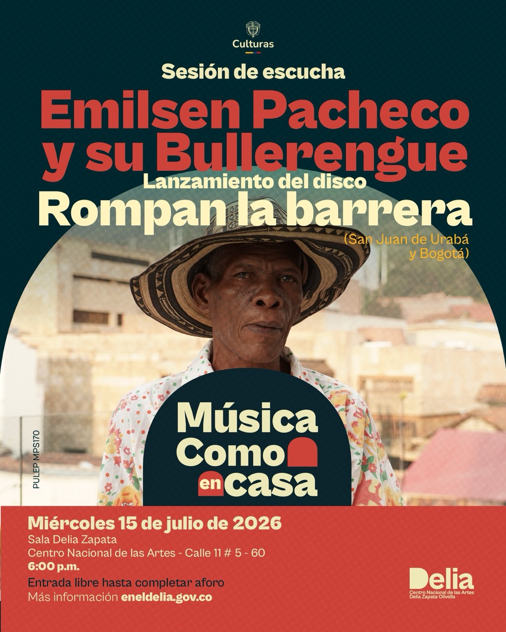 La Sesión de escucha de la Franja como en casa propone volver a compartir la música colectivamente. En esta ocasión, el protagonista será Emilsen Pacheco, uno de los grandes referentes del bullerengue tradicional en Colombia. Presentará un adelanto de su más reciente producción discográfica, Rompan la Barrera.