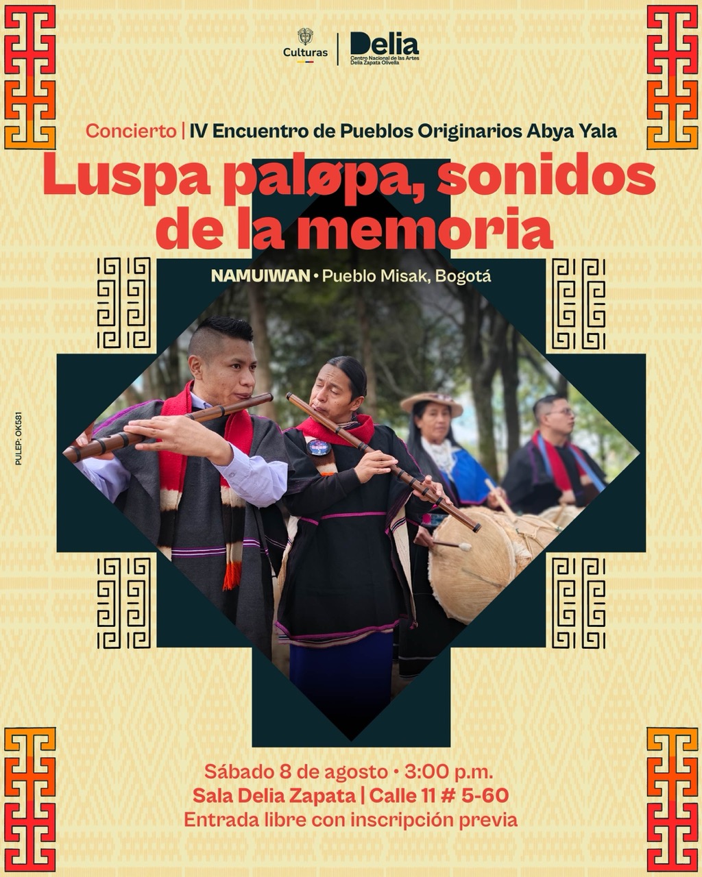 Puesta en escena que explora la relación entre la música del pueblo Misak y las espirales que representan el ciclo de vida del ser Misak.