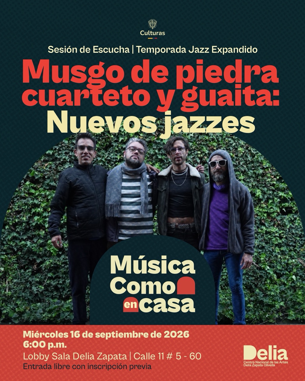 Musgo de Piedra es un ensamble bogotano que reúne influencias del jazz contemporáneo, la música étnica y el rock progresivo en una propuesta construida desde la creación colectiva y la improvisación libre.